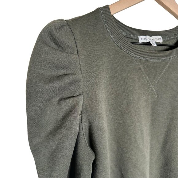 Rebecca Minkoff Janine Puff Sleeve Sweatshirt in Olive Green Small Cotton Blend - Picture 5 of 13